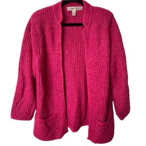 Vintage 80s Barbiecore Pink Ribbed Knit Cardigan